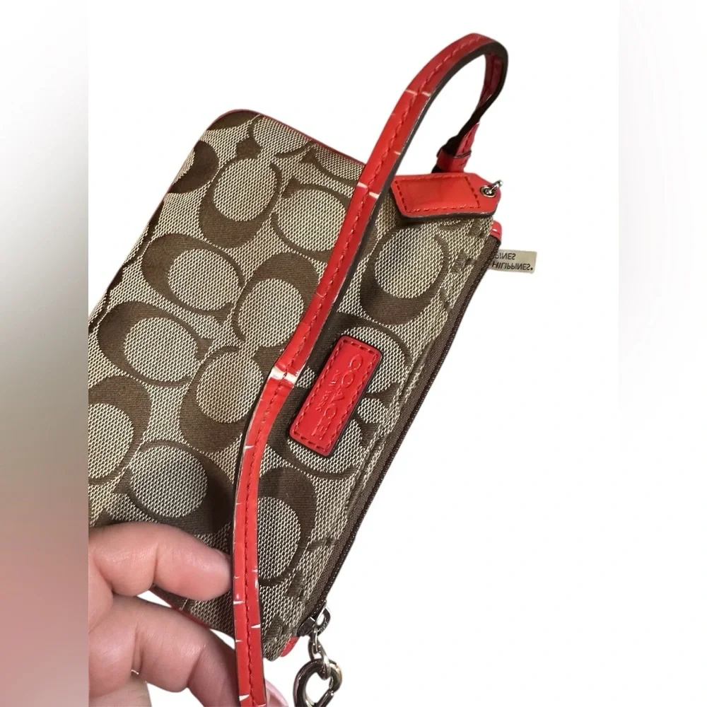 Coach Brown and Red Signature Wristlet